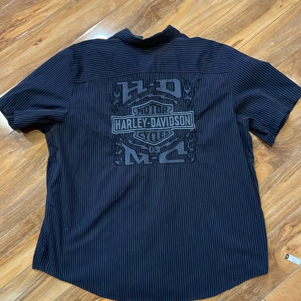 2XL Harley-Davidson button up mechanics, pinstripe embroidered shirt